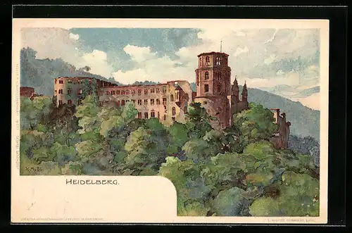 Künstler-AK Karl Mutter: Heidelberg, Blick auf die Veste