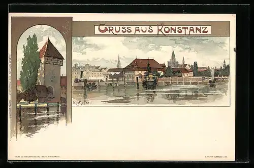 Künstler-AK Karl Mutter: Konstanz, Sicht auf die Stadt am Bodensee