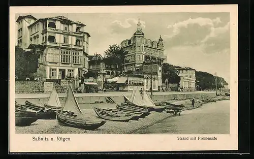 AK Sassnitz / Rügen, Strand mit Promenade