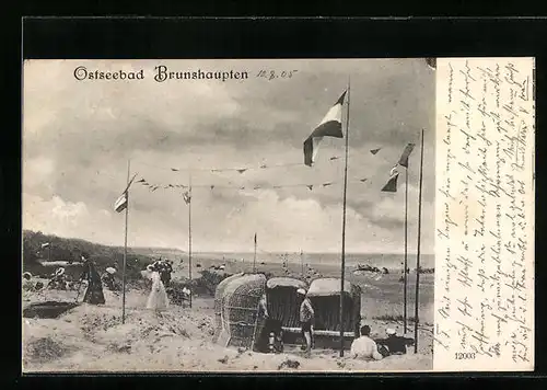 AK Brunshaupten i. M., Strand mit Flaggen und Strandkörben