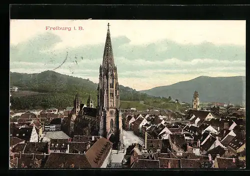 AK Freiburg i. B., Teilansicht mit Kirche