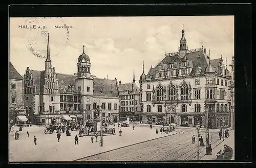 AK Halle a. S., Marktplatz mit Denkmal