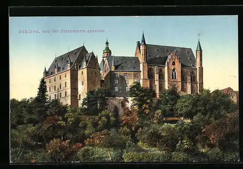 AK Marburg, Schloss von der Sternwarte aus gesehen