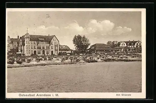 AK Arendsee i. M., Strand mit Villen von der Ostsee aus gesehen