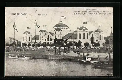 AK Düsseldorf, 55. General-Versammlung der Katholiken Deutschlands 1908, Blick auf die Festhalle