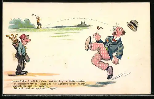 AK Immer keine Arbeit brauchen, und am Tag'ne Pfeife rauchen... Golfball trifft einen Mann an die Nase