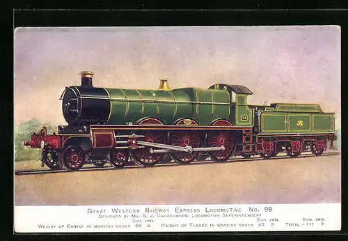 Künstler-AK Great Western Railway Express Locomotive No. 98