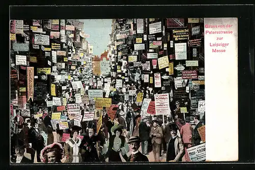 AK Leipzig, Petersstrasse mit Geschäften zur Leipziger Messe