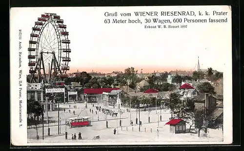 AK Wien, Wiener Riesenrad im k. k. Prater mit Strassenbahn