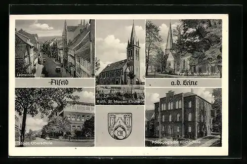 AK Alfeld a. d. Leine, Leinstrasse, St. Marien-Kirche, St. Nicolai-Kirche, Hoch- und Oberschule