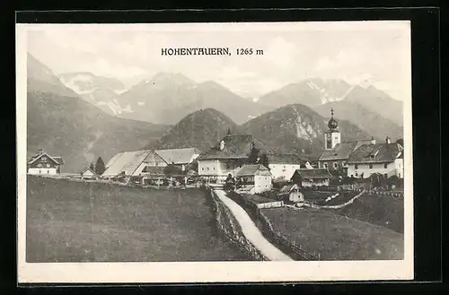 AK Hohentauern, Ortsansicht mit Kirche vor Bergkulisse