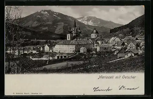 AK Mariazell, Ortsansicht mit Oetscher