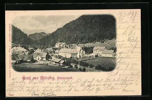 AK Mürzsteg, Teilansicht mit Bergblick