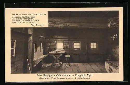 AK Alpl bei Krieglach, Peter Roseggers Geburtsstube, Gedichtzeilen