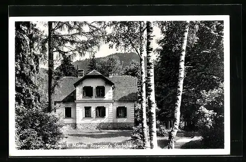 AK Krieglach im Mürztal, Peter Roseggers Sterbehaus mit Waldweg