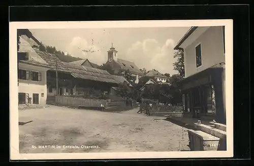 AK St. Martin im Ennstale, Ortspartie mit Kirche
