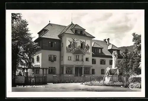 AK Bruck a. Mur, Gasthaus Hubertushof, Forsthaus und Denkmal