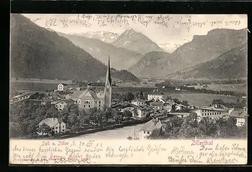 AK Zell am Ziller, Ortsansicht mit Fluss