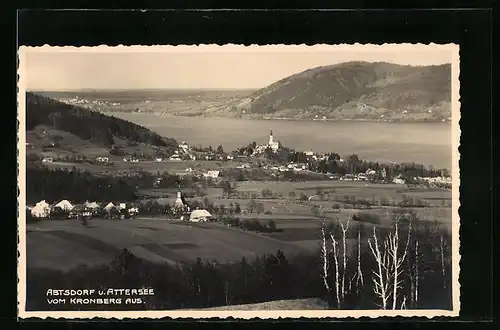 AK Abtsdorf, Teilansicht mit Attersee vom Kronberg aus