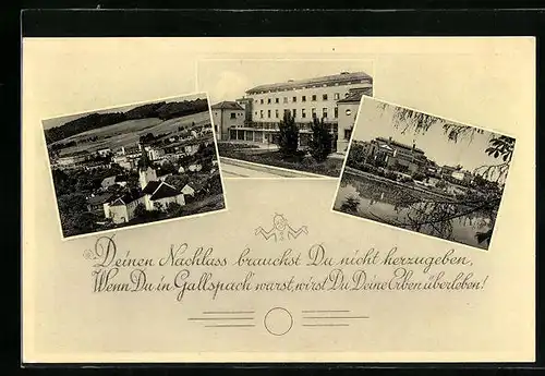 AK Gallspach, Teilansicht mit Kirche, Gebäudeansicht, Uferpartie