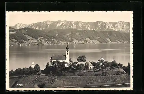 AK Attersee, Uferpartie mit Kirche