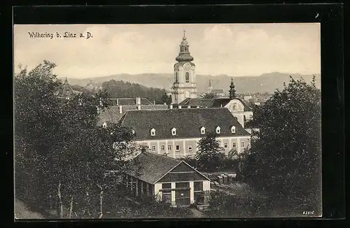 AK Wilhering b. Linz a. D., Ortspartie mit Kirche