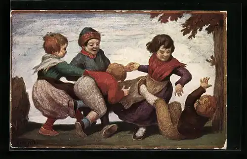 Künstler-AK Ludwig von Zumbusch: Kinder tummeln sich im Freien