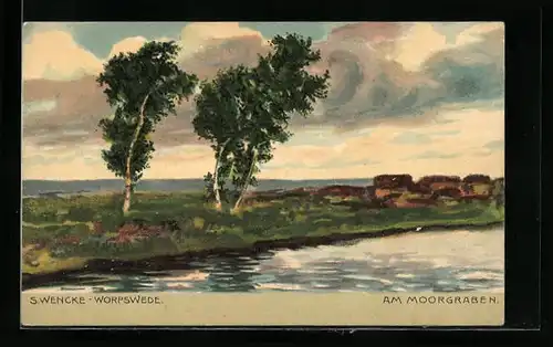 Künstler-AK Sophie Wencke: Worpswede, Partie am Moorgraben