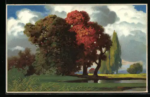 Künstler-AK Eduard Rüdisühli unsign.: Laubbäume an einem See