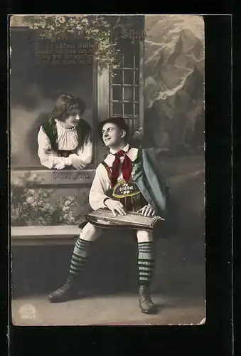 AK Abendkonzert mit Zither für eine junge Dame