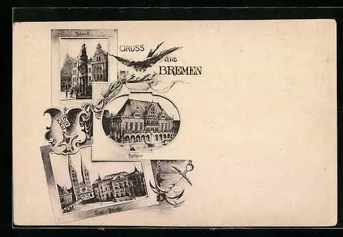 AK Bremen, Rathaus, Dom & Börse, Roland