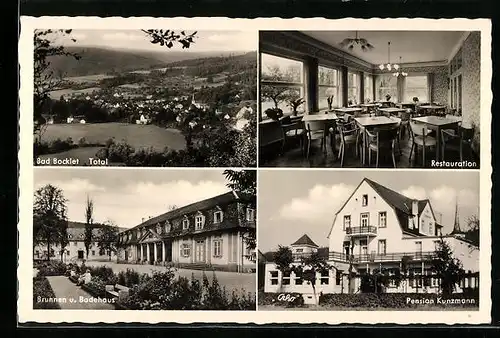AK Bad Bocklet, Pension Kunzmann, Brunnen und Badehaus, Totale