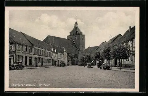 AK Osterburg / Altmark, Gr. Markt mit Sattelmeister Friedrich Schulze