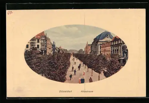 AK Düsseldorf, Alleestrasse mit Passanten