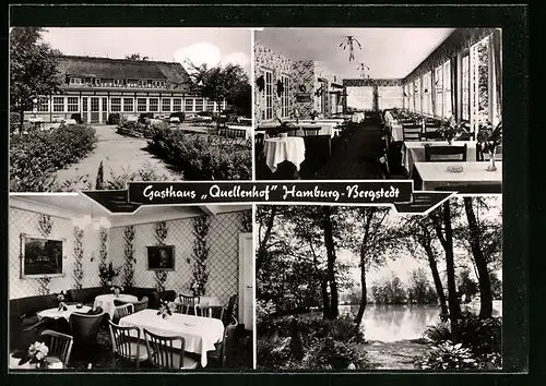 AK Hamburg-Bergstedt, Gasthaus Quellenhof in vier Ansichten