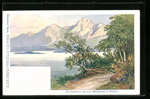 Künstler-AK Philipp + Kramer Nr. XXII /4: Der Faakersee mit dem Mittagskogel in Kärnten