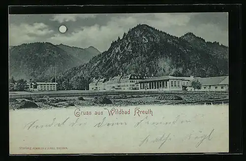 Mondschein-AK Kreuth, Kurhaus Wildbad