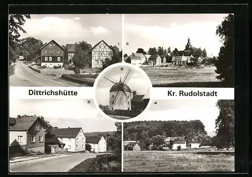 AK Dittrichshütte, Teilansicht, Übersicht, Ludwig-Jahn-Strasse, Ortsteil Braunsdorf, Windmühle