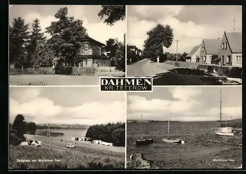 AK Dahmen, Dorfstrasse, Konsum-Gaststätte, Zeltplatz am Malchiner See