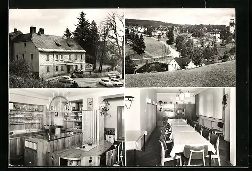 AK Tannenbergsthal (Vogtl.), Ortsansicht und drei Ansichten vom Ferienheim Krug zum alten Forsthaus