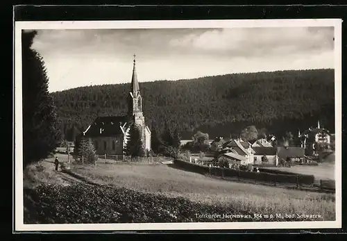 AK Herrenwies i. bad. Schwarzwald, Ortsansicht mit Kirche