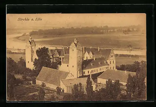 AK Strehla a. Elbe, Ortsansicht aus der Vogelschau