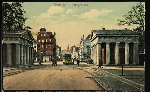 AK Düsseldorf, Strassenbahn am Ratinger Tor