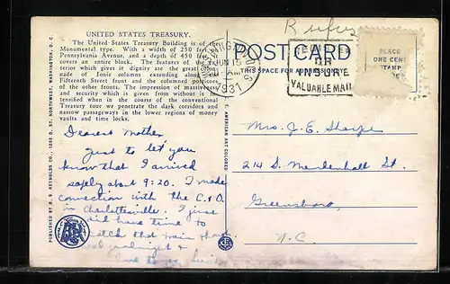 AK Washington D. C., United States Treasury, Strassenbahn