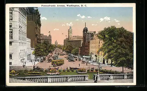 AK Washington D. C., Pennsylvania Avenue, Strassenbahn