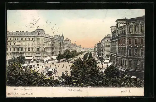 AK Wien, Schottenring mit Strassenbahn und Hotel de France