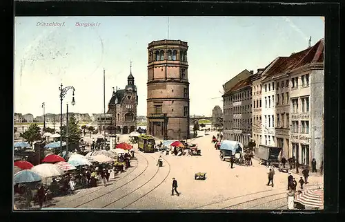 AK Düsseldorf, Strassenbahn auf dem Burgplatz