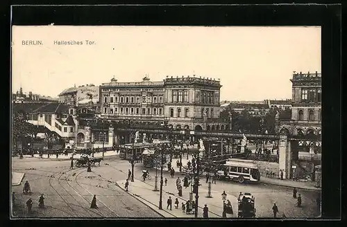 AK Berlin, Strassenbahn am Hallesches Tor