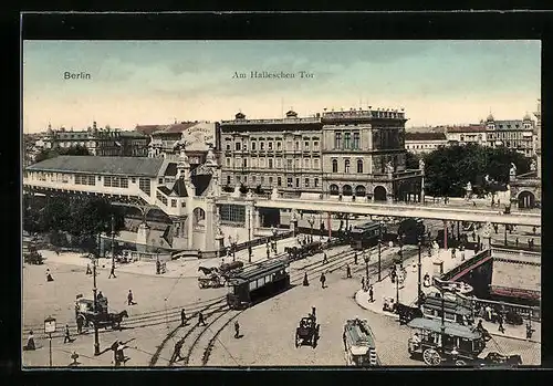 AK Berlin, Strassenbahn am Hallesches Tor