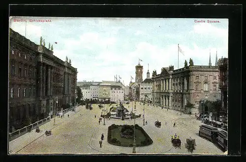 AK Berlin, Strassenbahn auf dem Schlossplatz